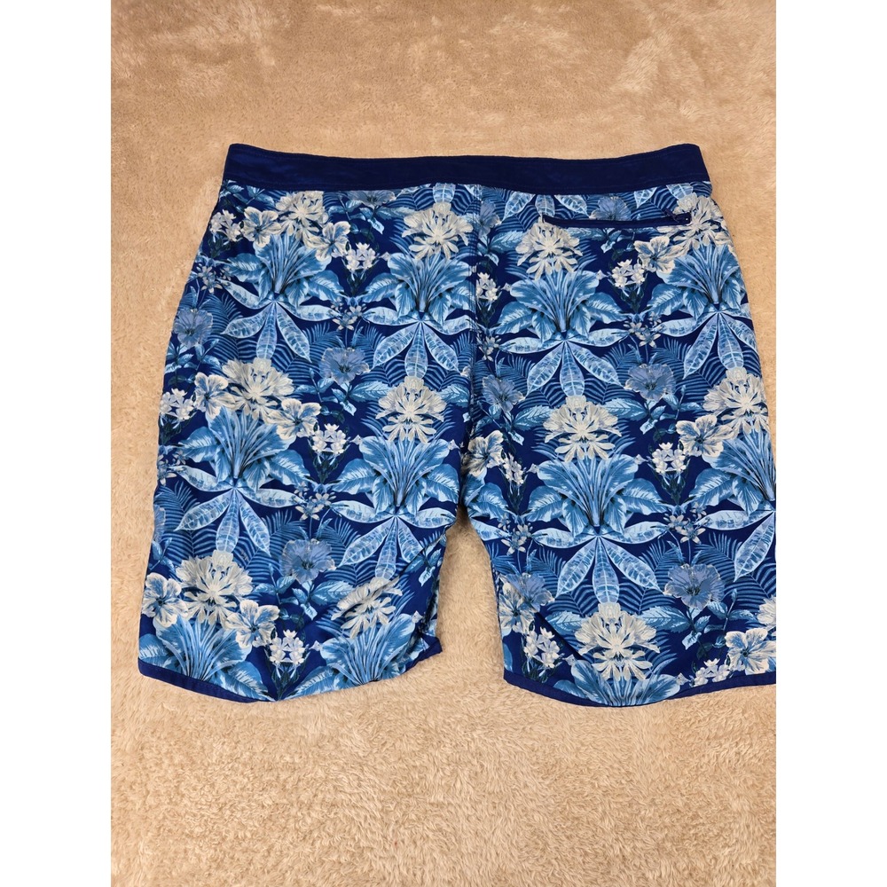 Vintage Old Navy Mens Board Shorts Blue White Tropical Floral Swim Trunks XXL - Picture 9 of 11